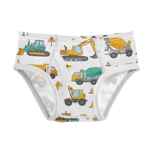 CHIFIGNO Cute Cartoon Trucks White Underwear for Boys Breathable Cotton Briefs Little Boys Printed Briefs Underwear