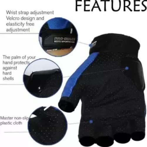 Image of Leosportz Riding Gloves for Men Bike Riders - Special Tactical Gloves with Rubber Knuckle Punch | Non-Slip Half Finger with Firm Padding Motorcycle Gloves (L, Blue)