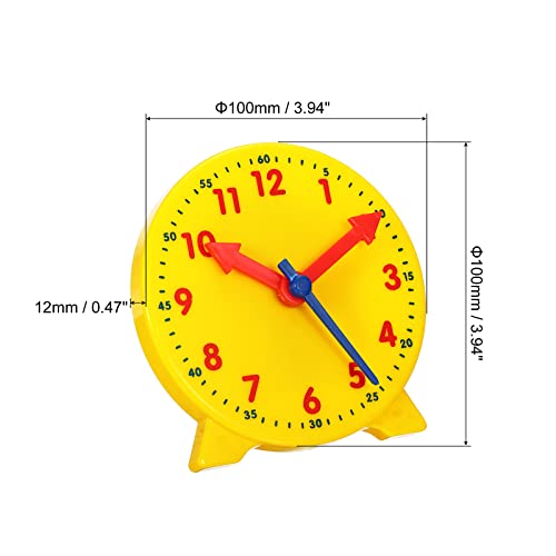 PATIKIL 4 inch Teaching Clock, Learn Clock Learning Tell Time Analog Clock Demonstration Clock 12 Hour 3 Pointers Geared Movement for Classroom Teacher, Yellow - Image 2