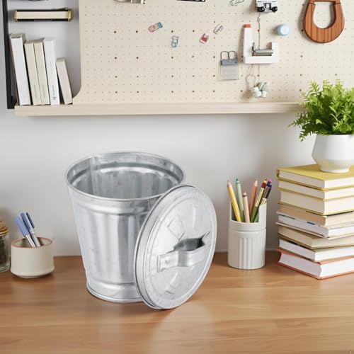 JENWUN Silberner Mini-Mülleimer mit Deckel, Tisch-Mülleimer, Blumentopf, Stifthalter, Puppenhaus-Zubehör