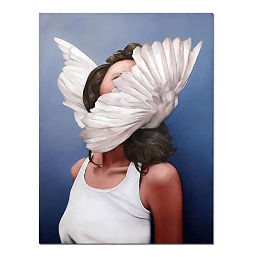TTYAC Fiori Piume Donna Pittura Astratta su Tela Stampa Artistica su Parete Poster Immagine Pittura Decorativa Soggiorno Decorazione Domestica, 05,21 cm X 30 cm (Senza Cornice)