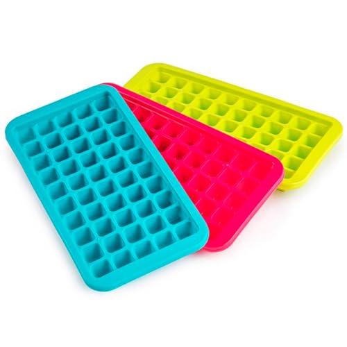 Tradineur - Pack de 3 cubiteras de plástico, molde para 50 cubitos de hielo pequeños, fácil extracción, cóctel, whisky, fabricado en España (Color aleatorio - 25 x 13 x 2,5 cm)