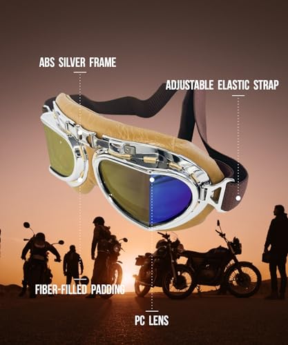 CRG Sports Motorcycle Goggle Aviator Pilot Style Cruiser Scooter Motocross Goggles for Man, Woman, Adult