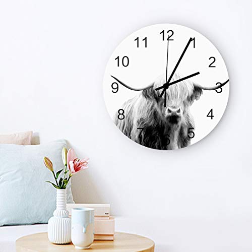 Big Buy Store Wall Clock 12 Inch Silent Non Ticking Portrait Of A Highland Cow Battery Operated Easy To Read Wooden Round Clock Home Decoration For Living Room/Bathroom/Kitchen/Bedroom #TOP2