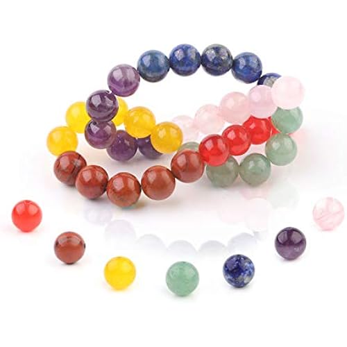 7 Chakra Gemstone Beads 10mm Polished Round Smooth Natural Chakra Stone 35pcs Healing Crystals and Stones for Jewelry Making Crafting 15Inch(7 Chakra Stone,10mm)