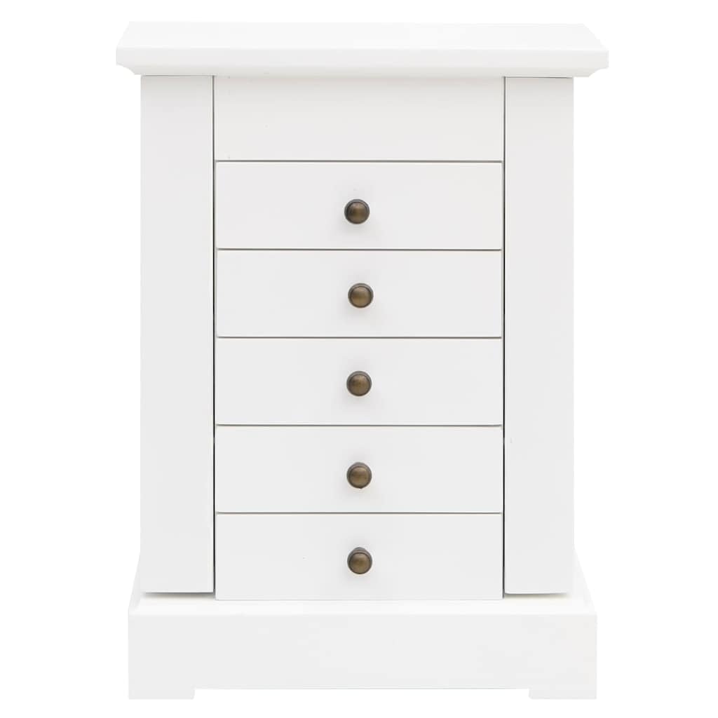 Szkatułka na biżuterię z lustrem z płyty MDF i szkła, 25 x 13,5 x 34 cm, 5 szuflad, 4 haczyki z każdej strony, do przechowywania biżuterii, stojaka na biżuterię i porządku w sypialni