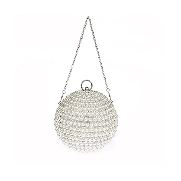 UMREN Women Crystal Round Ball Evening Bag Artificial Pearl Beaded Clutch Handbag Ring Handle Purse for Wedding Party - Image 3