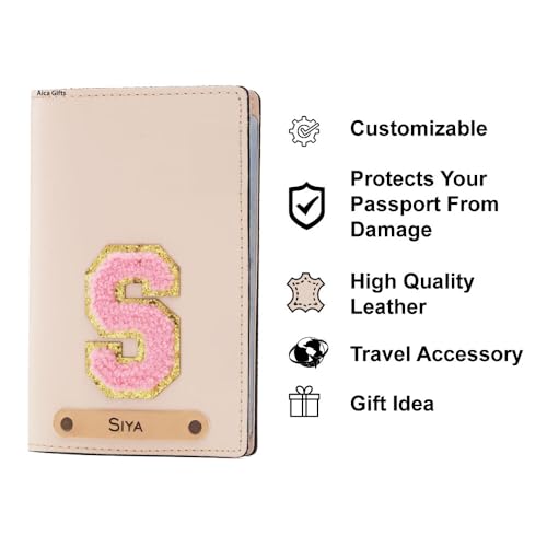 Image of AICA Personalised Name & Embroidery Patch Leather Passport Holder for Men & Women | Gifts for Women| Gift for Man|Passport Cover for Men| Passport Cover for Women (Cream)