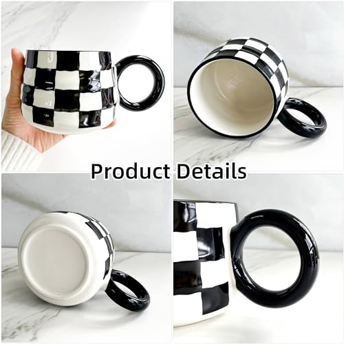 Taza de cerámica para café 12 oz con asa y diseño ajedrezado miniatura 2