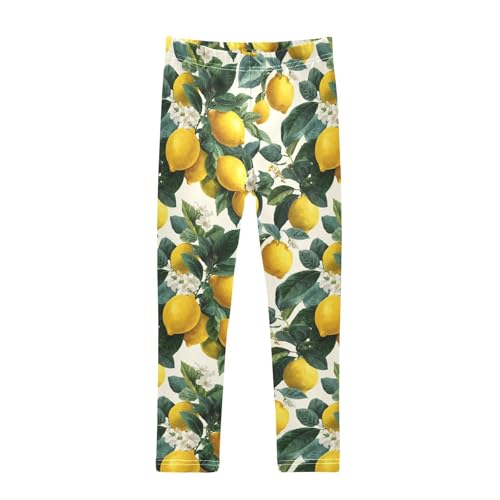 Girls Leggings Lemon Flowers Leaves Soft Toddler Leggings for Girls Kids Pants Size 4T-10T