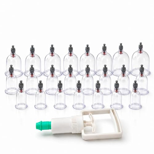 Image of Vacuum Cupping Therapy Set 18 Pcs - DVESH Cupping Kit for Pain Relief, Muscle Recovery, Body Massage & Blood Circulation - Portable Manual Therapy Cups with Magnetic Heads, Transparent Design
