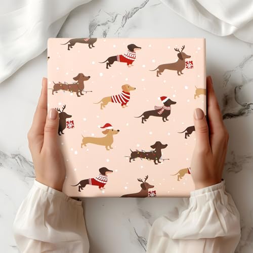 MEJOSER 4 Blatt 50x70cm Dackel Geschenkpapier Weihnachten Dackel Geschenke für Hundebesitzer Weihnachtsgeschenke Geschenkverpackung Kinder Hundeliebhaber Weihnachtsgeschenkpapier
