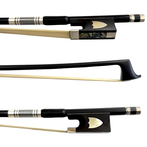 Arco Profissional Fibra de Carbono Liso Preto para Violinos 4/4 - Talão Ébano Escudo Crina Mongólia