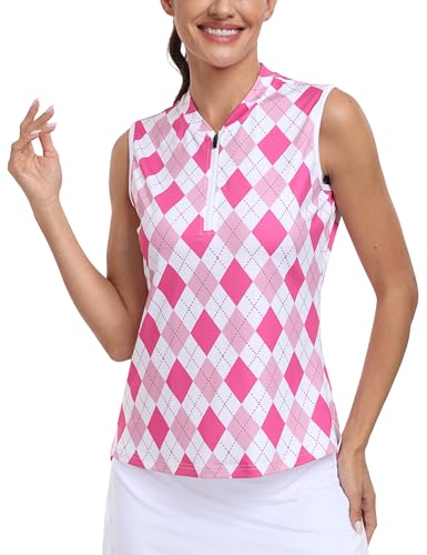 MoFiz Women's Sleeveless Golf Shirt 1/4 Zip Collarless Tennis Tank Tops Quick-Dry Lightweight Athletic Polo Shirt2