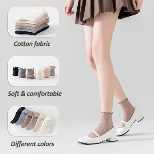 Mcool Mary Womens Ruffle Socks Crew Casual Cotton Frilly Breathable Cute Knit Lettuce Trim Ankle Solid Socks 6 Pack4