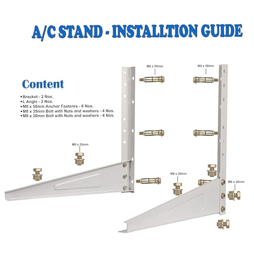 Image of Mumma's LIFE Heavy Duty AC Stand | Rust Proof Iron Air Conditioner Outdoor Unit Mounting Bracket, Supports Upto 150kg Weight | Air Conditioner Stand Comes with Necessary Wall Fittings - Pack of 1