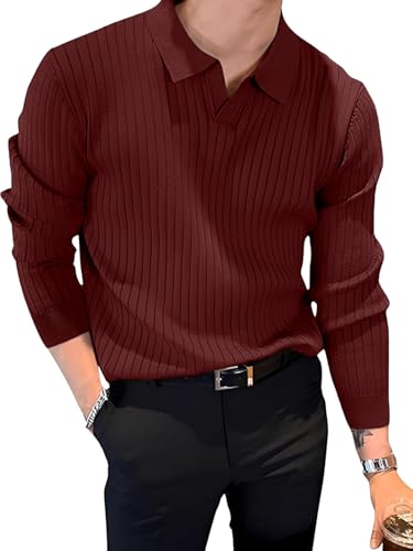 Image of TYSORT Men's Cotton Full Sleeve Collar Polo Sweater for Men, Cable Knitted Sweaters for Men