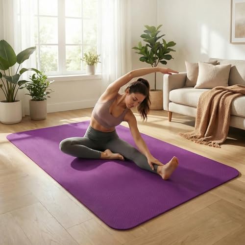 FrenzyBird Large Yoga Mat 6'x 4'x 6mm,Extra Wide Exercise Mat Large Exercise Mat Big Home Yoga Mat Pilates Mat,Non Slip,Thick,TPE Workout Mat,for Women & Men, Yoga, Pilates, Gym and Floor Workouts Pilates,Gym and Floor Workouts (Purple（Large）) by FrenzyBird - Image 4