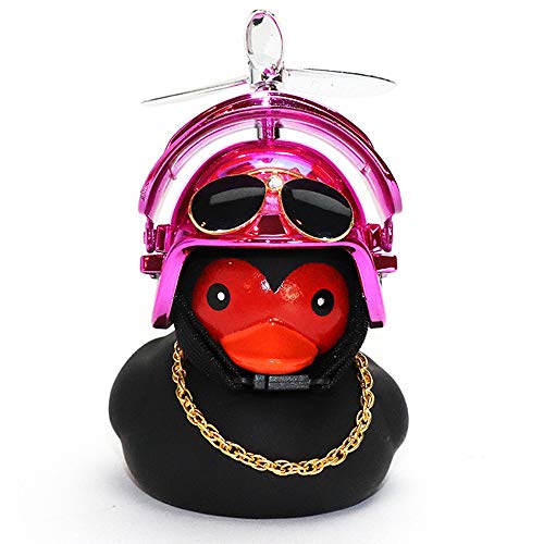 wonuu Duck Car Dashboard Decorations Cool Black Rubber Duck for Car Funny Car Accessories Rubber Duck with Thruster Helmet Sunglasses, and Gold Chain Cool Ornaments