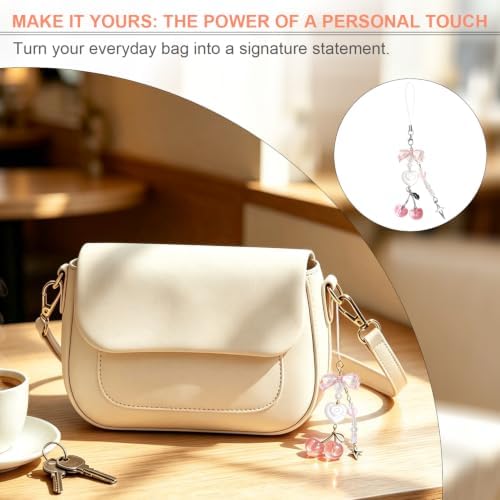 Fejnyer Cute Phone Charms Strap, Y2K Aesthetic Cherry Cellphone Keychain, Pink Strap Accessories for Women, Pendants Decor for Bag Purse Camera Backpack Airpods (Pink Cherry Rope02) - 2