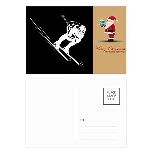 Cartes postales de ski Père Noël Noir (Lot de 20) pour vœux d'hiver originaux