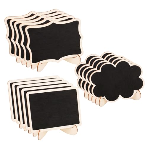 BigKego 15 Piezas Mini Pizarra Pequeña con Caballete de Apoyo Pizarras de Madera Pequeña Tablero de Tiza para Etiquetas de Precios Etiquetas de Alimentos