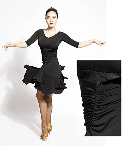 Scgginttanz G3028 Latin Ballroom Dance Professional Female Double Sided Wearable Design Swing Dress ((Sbs) Black, S) #TOP4