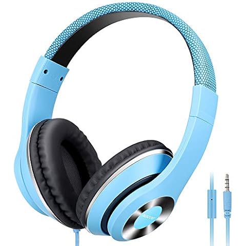 AUSDOM Over-Ear Headphones, Stereo Lightweight Adjustable Wired Headset with Mic, Noise Isolating Comfortable Leather Earphones, Hi-Fi Deep Bass for iPhone iPod iPad Macbook MP3 Cellphones Laptop-Blue Cover