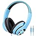 AUSDOM Over-Ear Headphones, Stereo Lightweight Adjustable Wired Headset with Mic, Noise Isolating Comfortable Leather Earphones, Hi-Fi Deep Bass for iPhone iPod iPad Macbook MP3 Cellphones Laptop-Blue