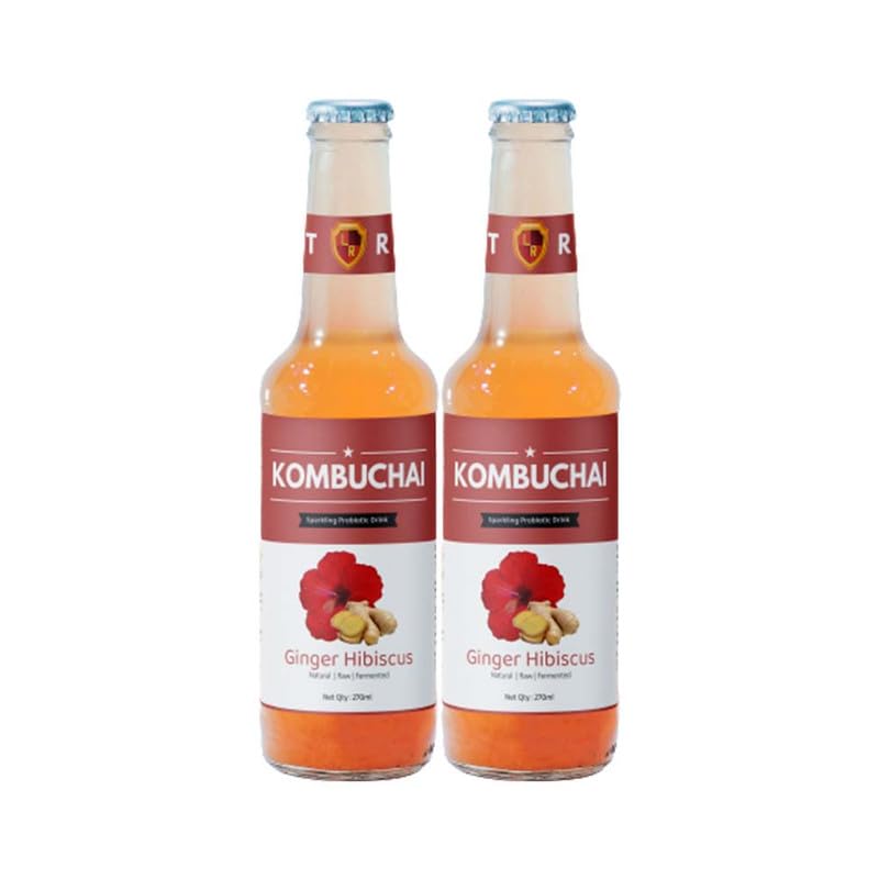 Kombuchai Hibiscus Ginger Sparkling Probiotic Drink |Pack of 2 | 270 Ml Each| Low Sugar | Raw, Unfiltered and Unpastuerized | Anti-Oxidant | Fermented Kombucha | No Added Colors or Preservative |Improves Immunity