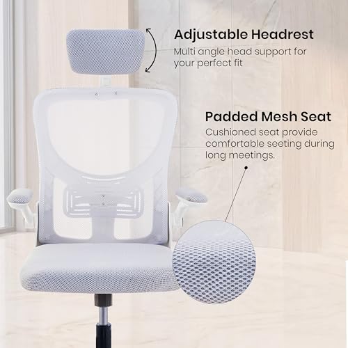 Image of NORMAN JR Grey White | High Back Imported Mesh Fabric Boss Office Chair | Y Design Ergonomic Back Support | 2D Aero Design Adjustable Armrests | Synchro Tilt Lock Mechanism Support