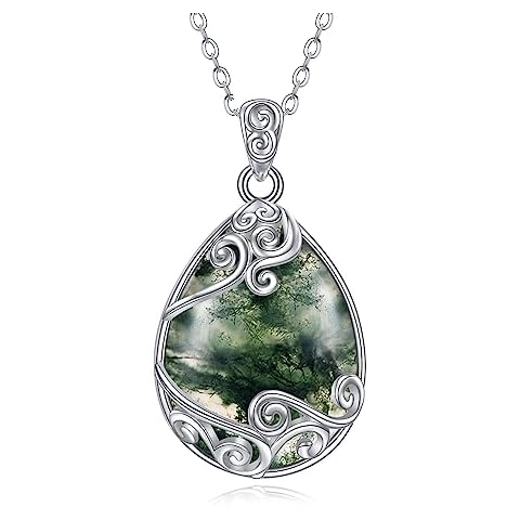 YAFEINI 925 Sterling Silver Moss Agate Necklace Cover