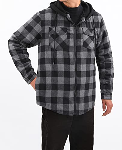 Image of ZENTHACE Mens Sherpa Lined Flannel Shirt Jacket with Hood,Full Zip