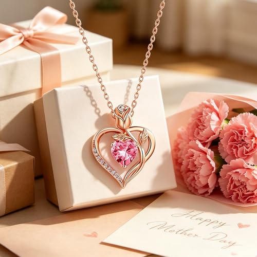 Image of Heart Birthstone Necklace for Women I Love You