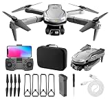 Drone DLI V88 com Câmera, Drone Dobrável FPV em 4K UHD com Estabilização de Altitude Fixada, Quadricóptero com Controle Remoto Dobrável com Controle por Gestos de Voz, Controle por Gravidade, Voo em Trajetória Predefinida, Lente Ajustável em 90°, Decolagem com um Toque, 2 Baterias, Brinquedo Ideal para Crianças, Adultos e Iniciantes (Cinza, V88)