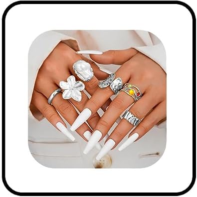 6PCS Chunky Gold Rings for Women Non Tarnish Stacking Statement Flower Ring Opening Adjustable Baroque Pearl Shell Stackable Rings Knuckle Gold Ring Set Trendy Jewelry Set