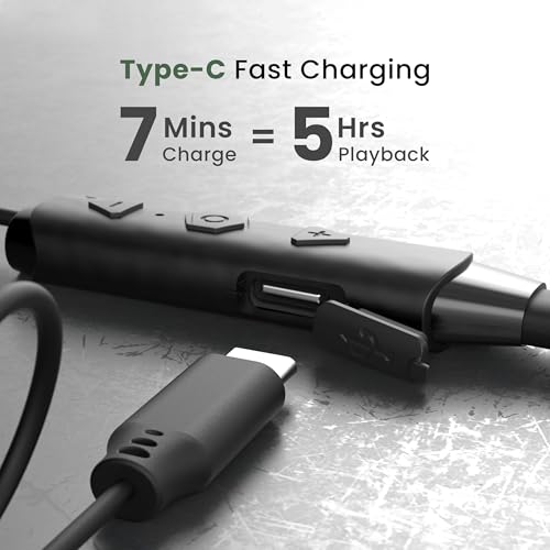 Image of GOBOULT FXCharge Bluetooth Earphone with 32H Playtime, Dual Pairing Neckband, Zen ENC Mic, Type-C Fast Charging (5Mins=7.5Hrs), 14.2mm Bass Driver IPX5 Silicone Neck Band(Black)