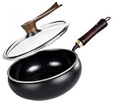 GZGLZDQ Wokpfanne aus Kohlenstoffstahl, Spritzwassergeschützt mit Großem Fassungsvermögen, Antihaftpfanne Unbeschichtet, Für Induktion, Gas und alle Herdarten(Ø 28cm)