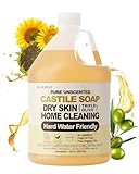 FLOWHYET Pure Castile Soap Liquid Unscented 1 Gallon (128 fl oz), Moisturizing Body Wash & Hand Soap Refill for Dry & Sensitive Skin, Hard Water Friendly Fragrance-Free Multi-Purpose Cleanser