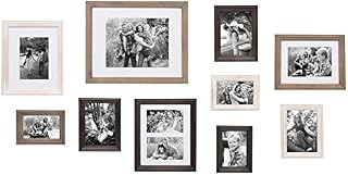 Kate and Laurel Bordeaux 10 Piece Wood Frame Set, White Wash, Charcoal Gray
