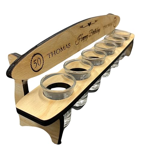 Personalisiert schnapsbänkle mit 6 Gläsern, Schnapsbank mit Gravur und Schnapsgläser, Personalisiert mit Namen, Geburtstag Geschenk, Geschenke für Freunde