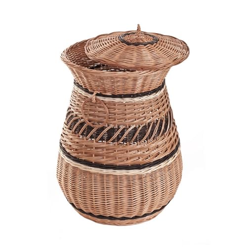 E-wicker24 Panier à Linge Multicolore en Osier - Coffre Ronde, Corbeille à Linge