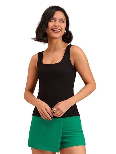 Image of barcino Beige Ribbed Square Neck Tank Top