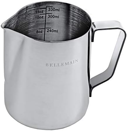 Bellemain Milk Frothing Pitcher 12 oz | Espresso Steaming Pitcher, Small Milk Pitcher for Espresso Machine | Milk Frothing Cup, Stainless Steel Milk Frother Cup | Metal Pitcher for Steaming Milk