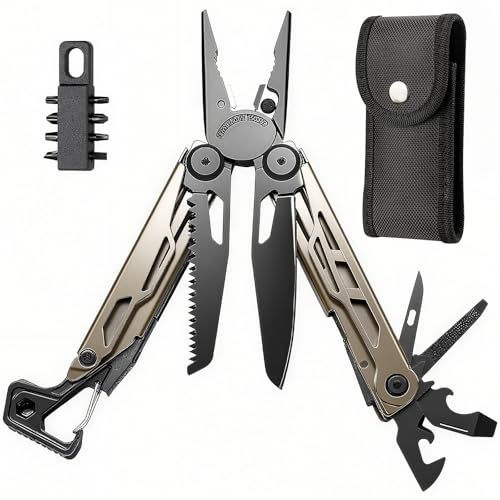 AROMUJOY Multiherramienta de Alicates, 25 en 1 Navaja Multiusos de Acero Inoxidable, Herramientas Multifunción Plegable para la Trabajo Exterior, Camping, Reparación y Acampada