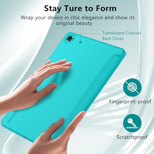 Image of MoKo Trifold Case for Galaxy Tab A9 Plus /A9+ 11 Inch 2023, Bondi Blue | Slim Stand Hard PC Translucent Back Shell Smart Cover, Auto Sleep /Wake, Light, Anti-scratch, 2 Adjustable Angle