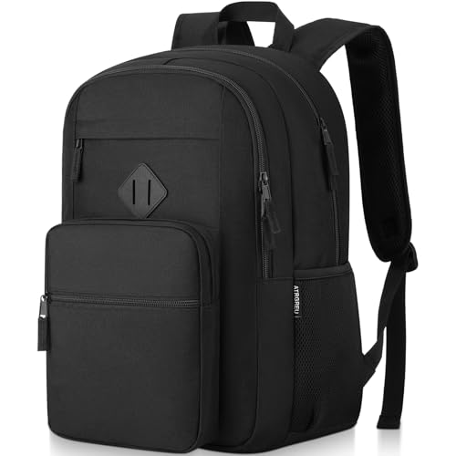 Atrgreu Black School Backpack for Teen Boys Girls, Lightweight Casual Student Bookbag, Daily-use Men and Women Travel Laptop Backpack Fits 15.6 Inch Notebook