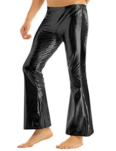 renvena Men's Shiny Metallic Fashion Holographic Pants Disco Flared Bell Bottom Leggings4