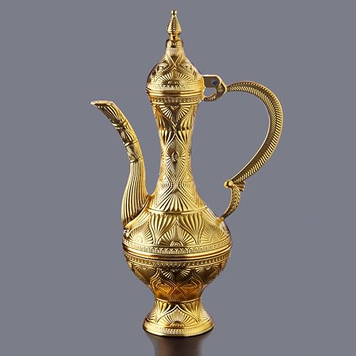 Alisveristime Kleiner dekorativer Zamak-Krug – Miniatur-Krug mit Ottoman-inspirierter kunstvoller Deckel für Heimdekoration (21 x 12 x 7 cm) (Gold)