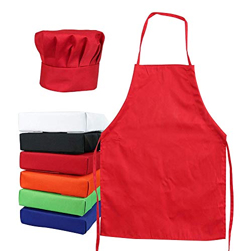 Tessa's Kitchen Kids - Child's Chef Hat Apron Set, Kid's Size, Children's Kitchen Cooking And Baking Wear Kit For Those Chefs In Training (M 6-12 Year, Red) #TOP6